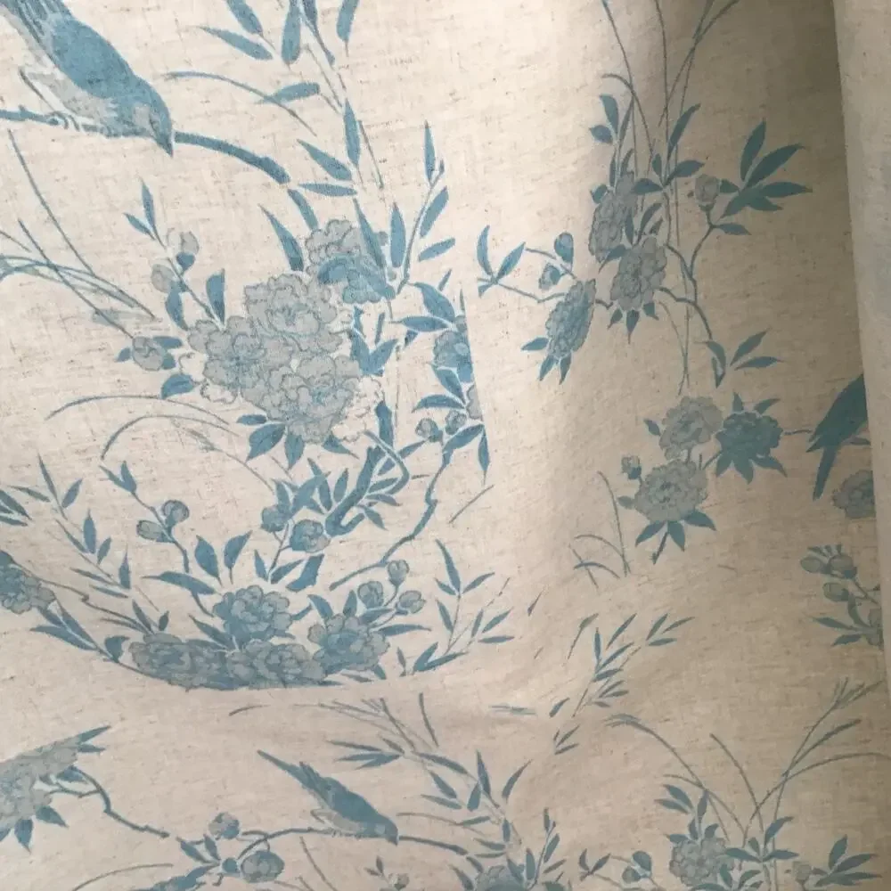Rachel Ashwell Shabby Chic Blue Bird Chinoiserie Linen For Sewing & Wallpaper